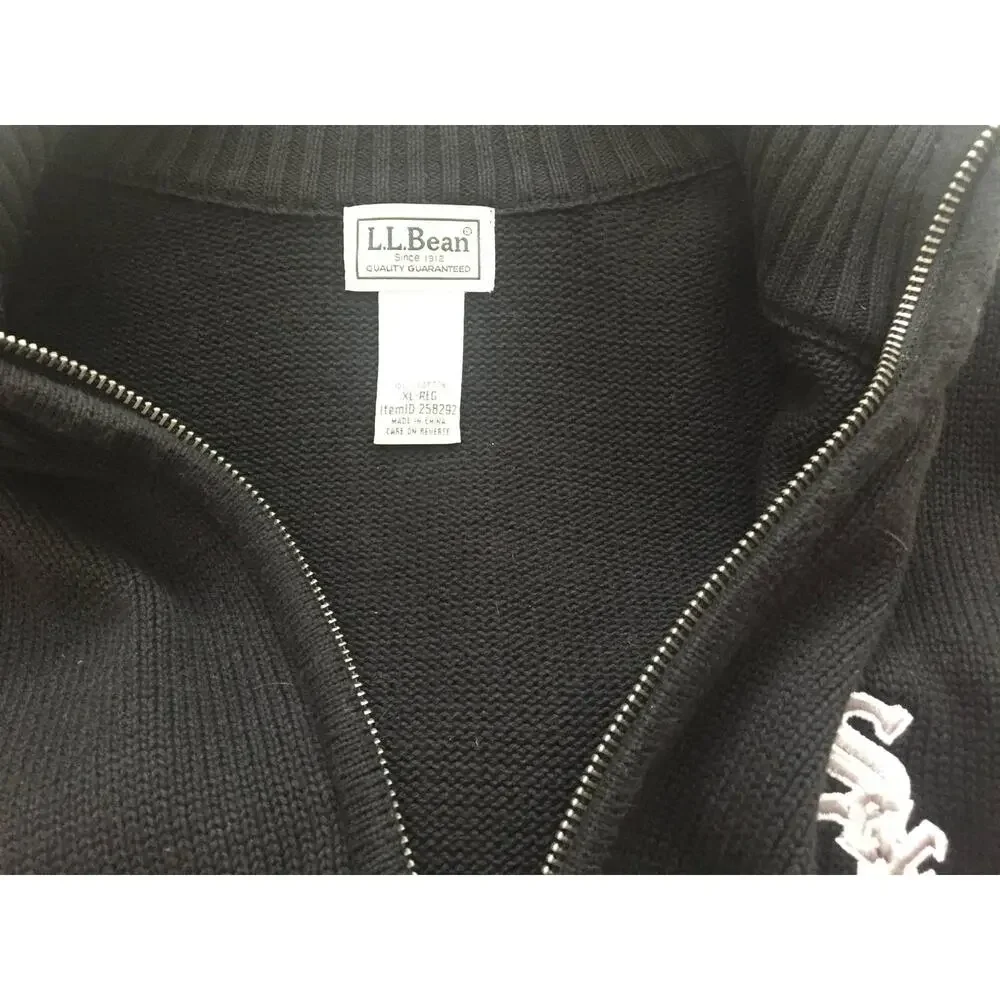 L.L.Bean Black‎ Chicago White Sox Full Zip Sweater Men's XL Regular Cotton